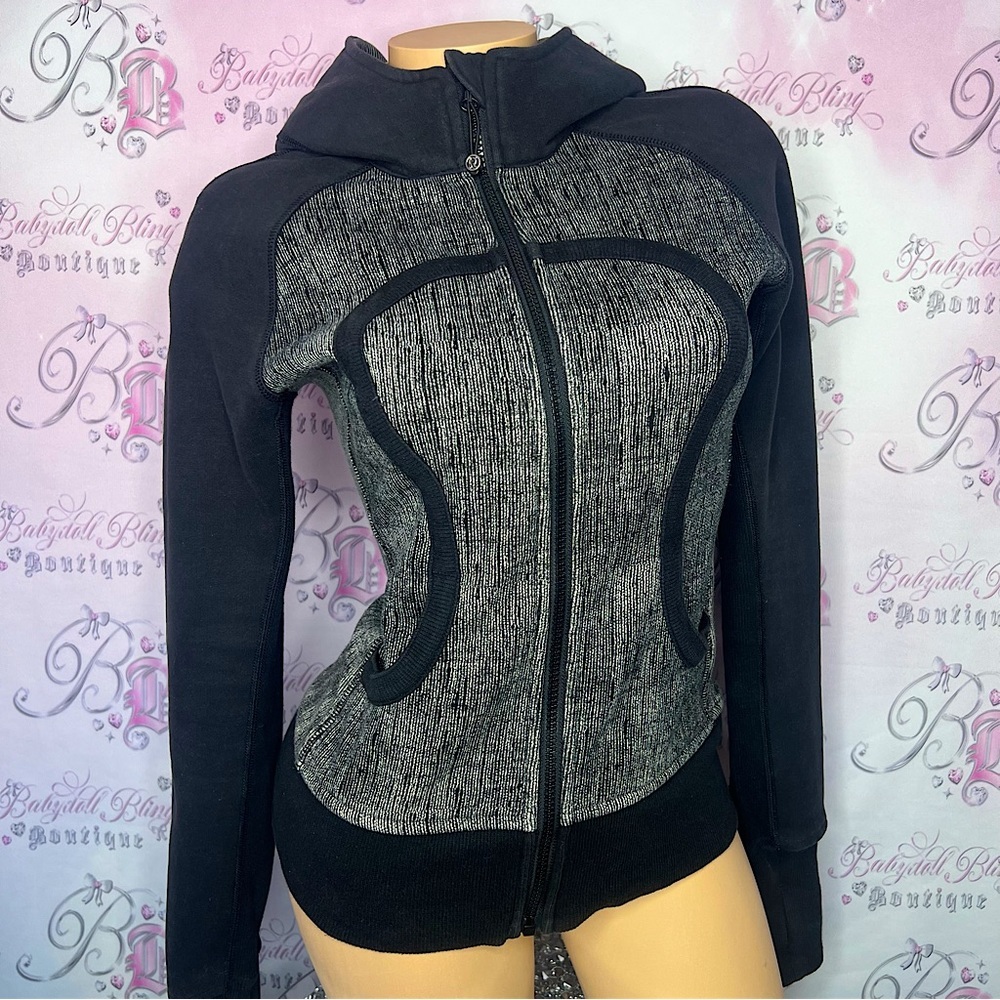 Lululemon scuba hoodie heathered grey and black zip up black sweater lounge yoga